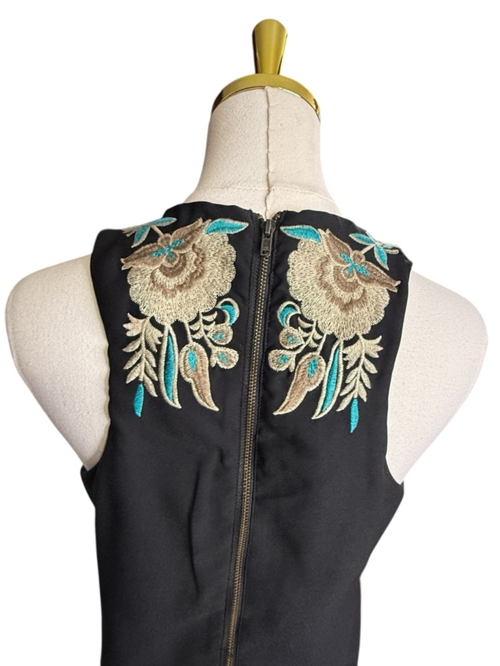 Blush Noir Black Embroidered Sleeveless Mini Dress with Floral Bead Accents Sz S - Picture 5 of 9